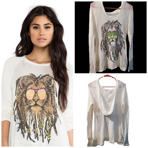 Lauren Moshi Tops - Lauren Moshi Rasta Lion "Knit" lightweight Hoodie